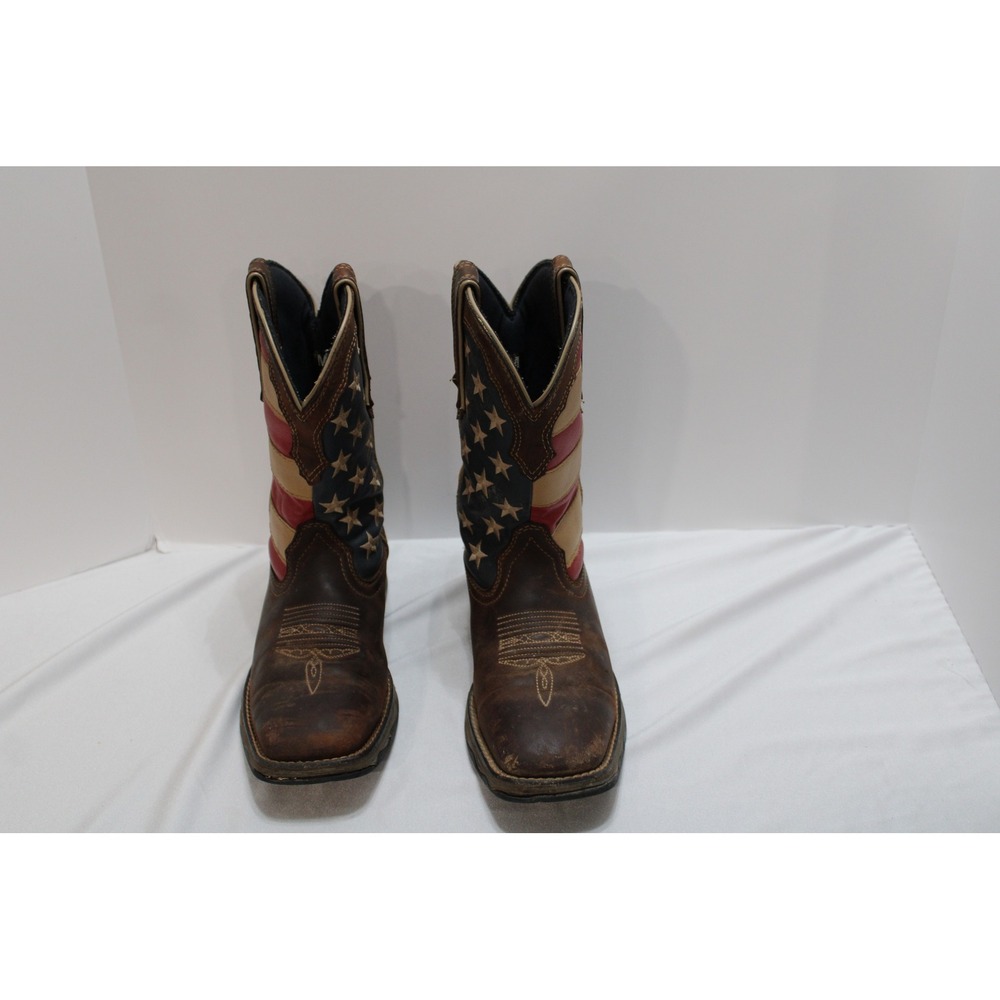 Durango Rebel American Flag Western Boots Brown Leather Square Toe 7M Patriotic